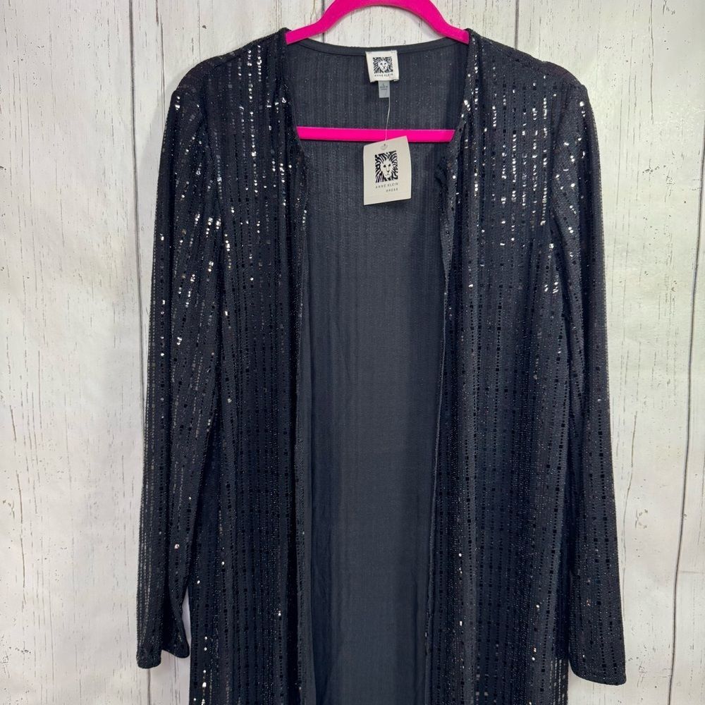 Anne Klein Black Sequin Longline Duster Cardigan NWT Evening Glam Holiday Party - Picture 6 of 16
